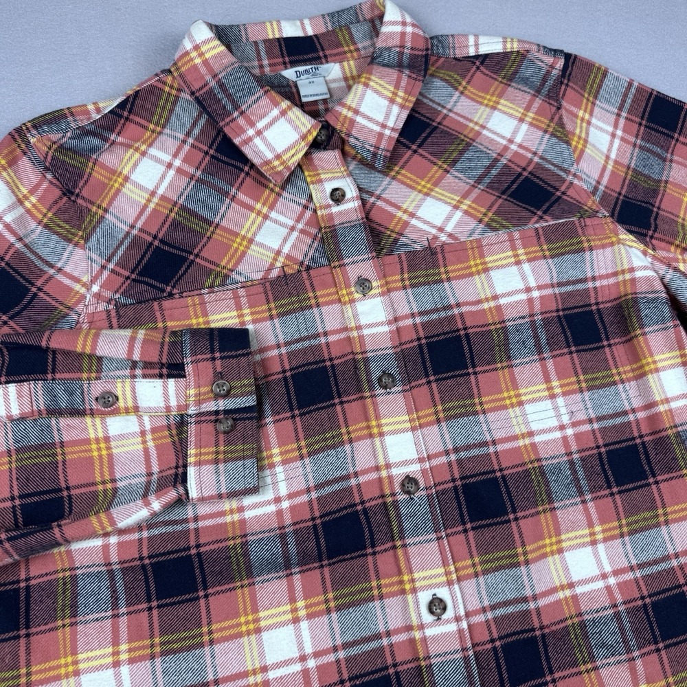 Duluth Trading Women's Plus Folklore Tunic 3X Plaid Flannel Long Sleeve Pockets